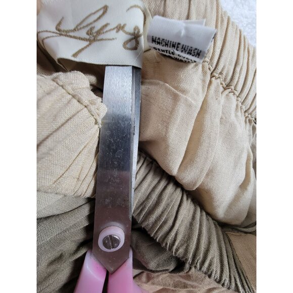 Women's Beige Elastic Waist Midi Skirt Medium Linen Blend Boho Lightweight - Picture 3 of 10